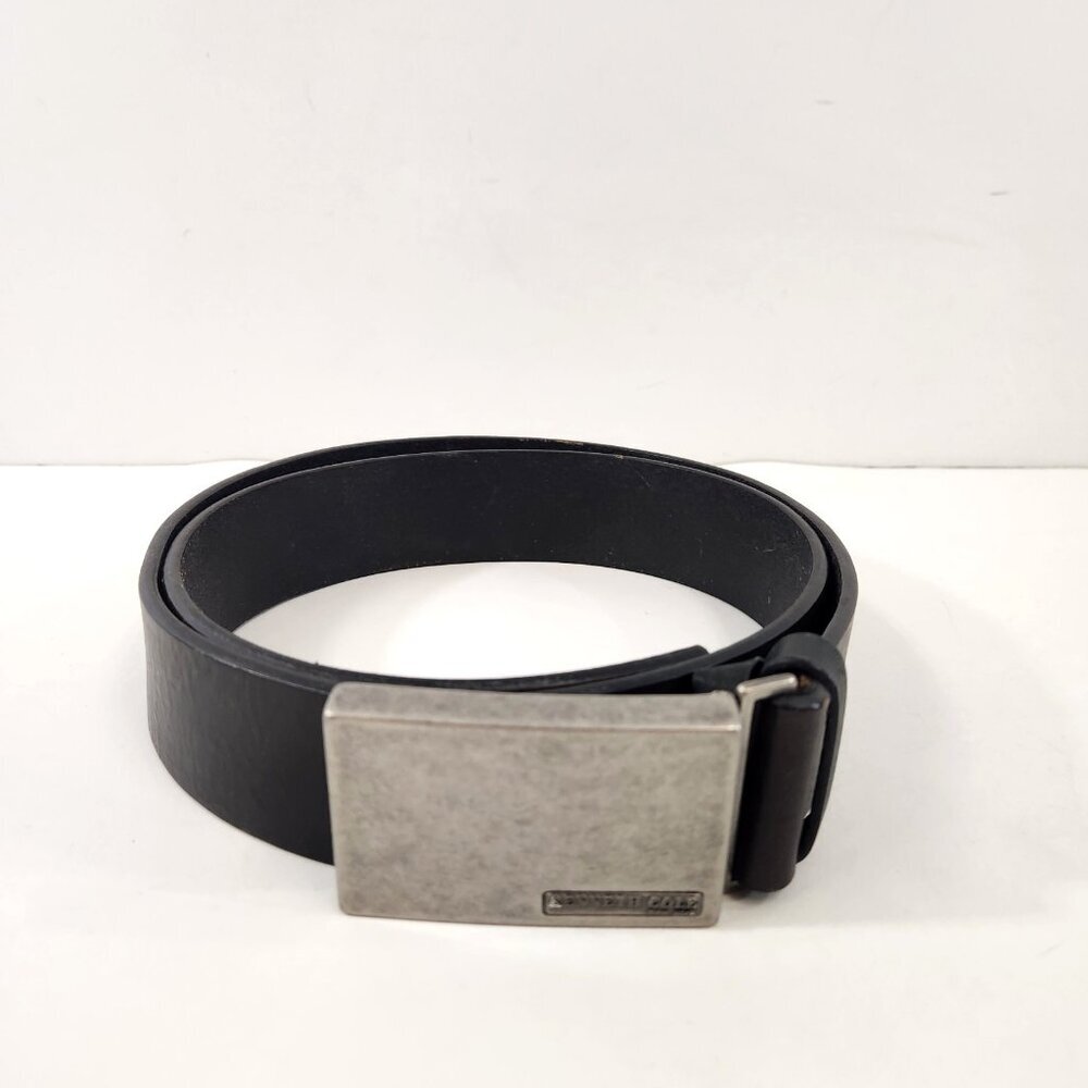 Kenneth Cole Mens Brown / Black Leather Belt Silver Tone Buckle Size 38